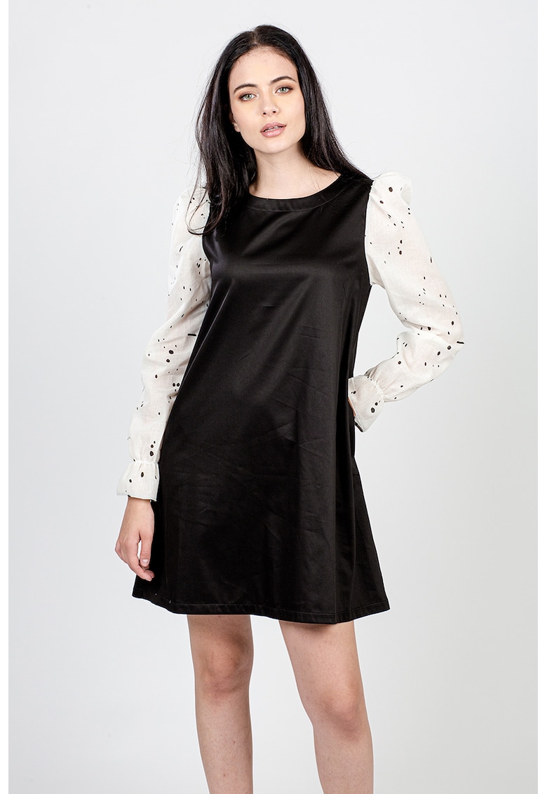 Рокля с цветен блок и ръкави на точки - Бял/Черен AnTanTe Design