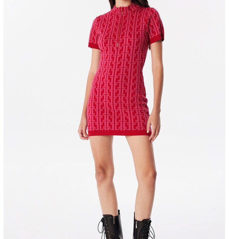 Рокля с шарка и цип - Червен/Фуксия TWIST