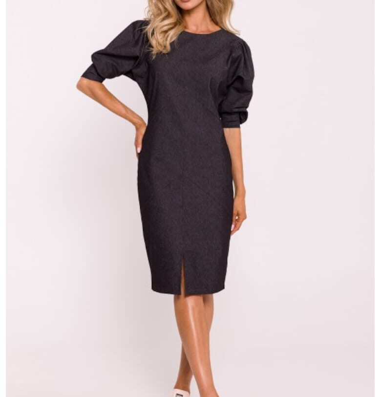 Рокля с шевове и издути ръкави  Графитено сиво MOE