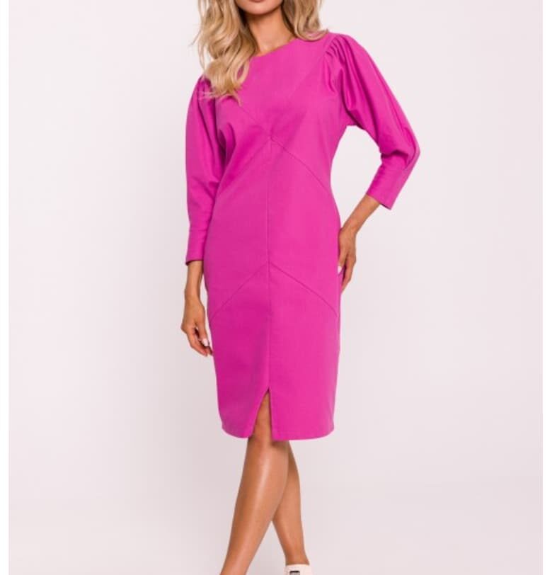 Рокля с шевове и издути ръкави  Розово MOE