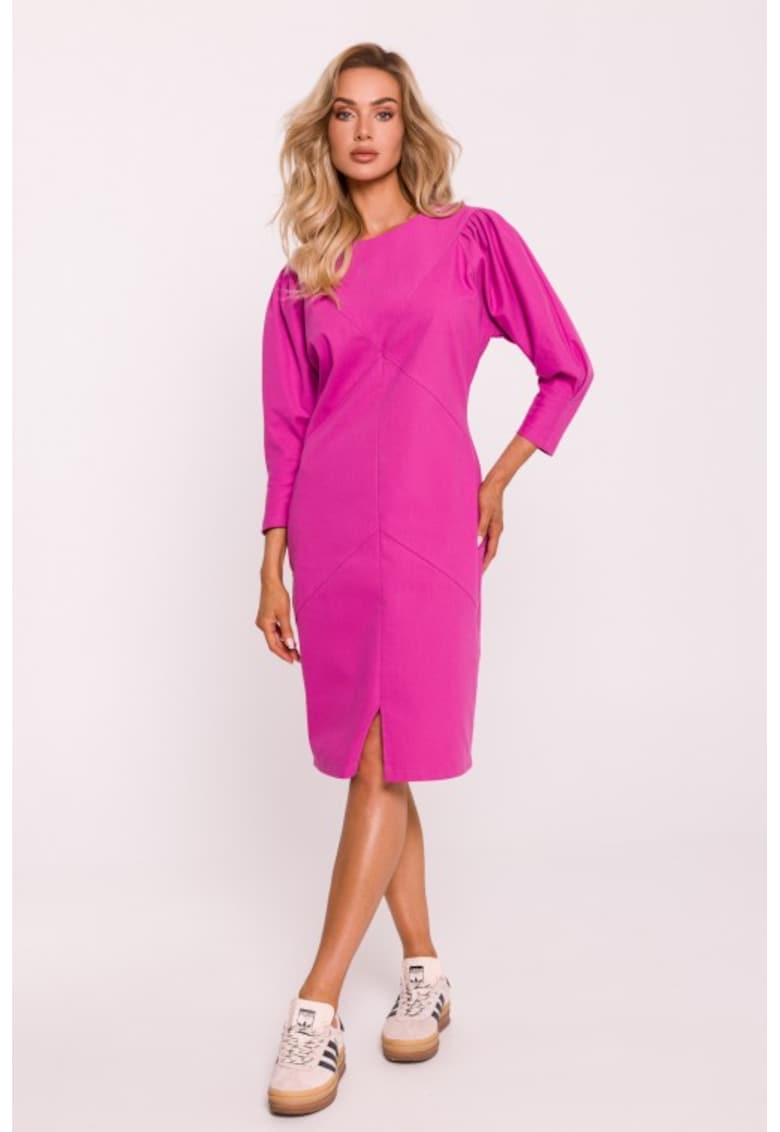 Рокля с шевове и издути ръкави Розово MOE