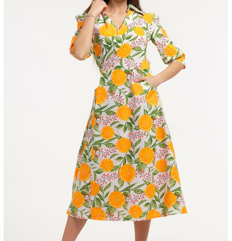 Рокля с шпиц - Бял/Зелен/Оранжев CAMISSI