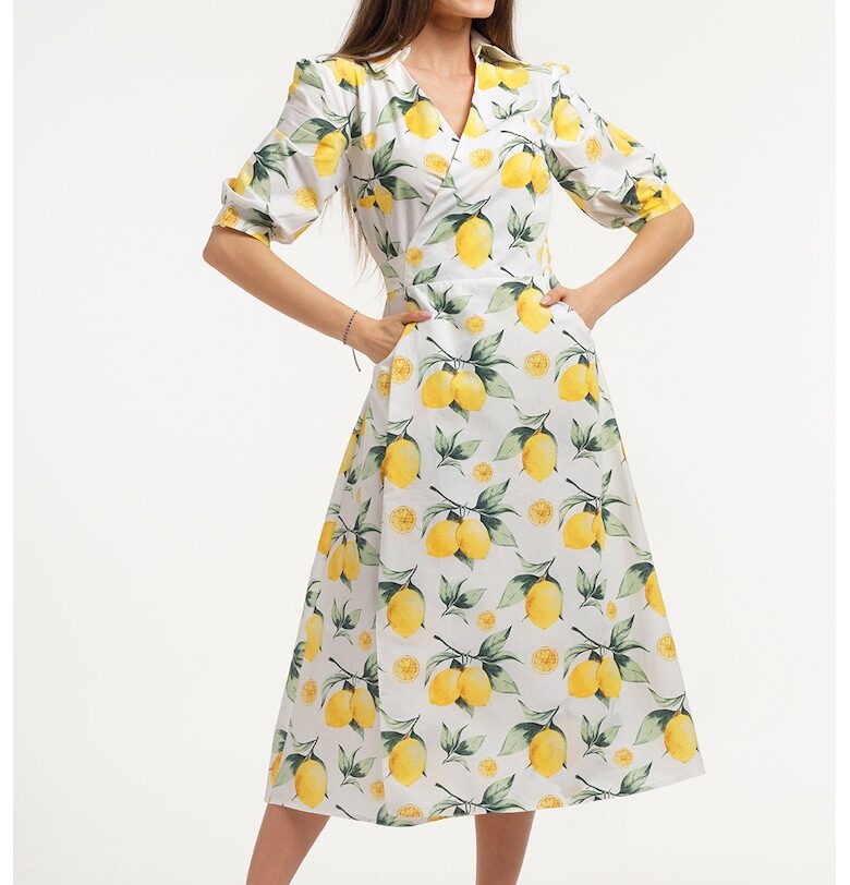 Рокля с шпиц - Зелен/Жълт/Мръснобял CAMISSI