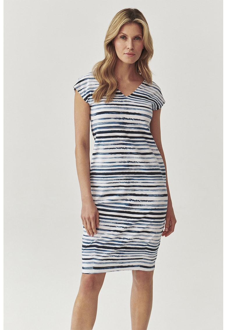 Рокля с шпиц и джобове - Бял/Син Tatuum