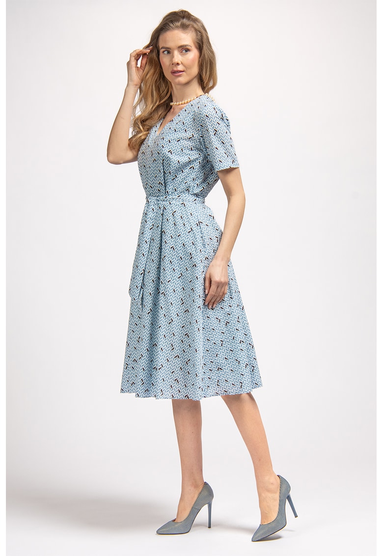 Рокля с шпиц и джобове - Светлосин Couture de Marie