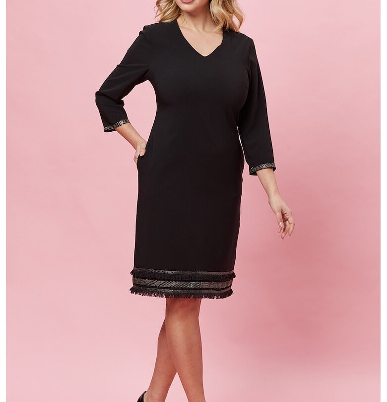 Рокля с шпиц и незавършени краища - Черен BAROCCA