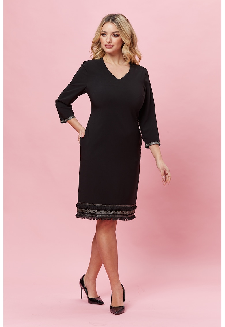 Рокля с шпиц и незавършени краища - Черен BAROCCA