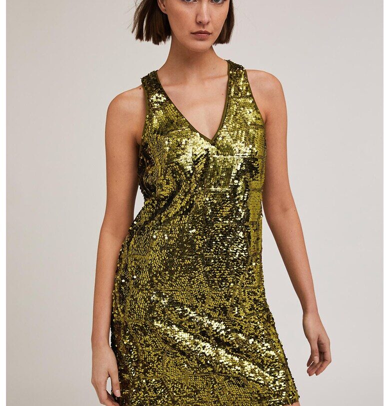 Рокля с шпиц и пайети - Маслинено зелено Motivi