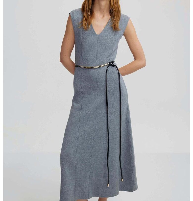 Рокля с шпиц и разкрояване - Сив меланж Ipekyol