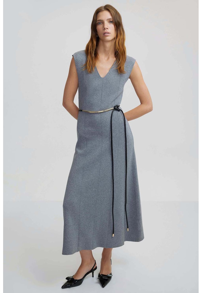 Рокля с шпиц и разкрояване - Сив меланж Ipekyol