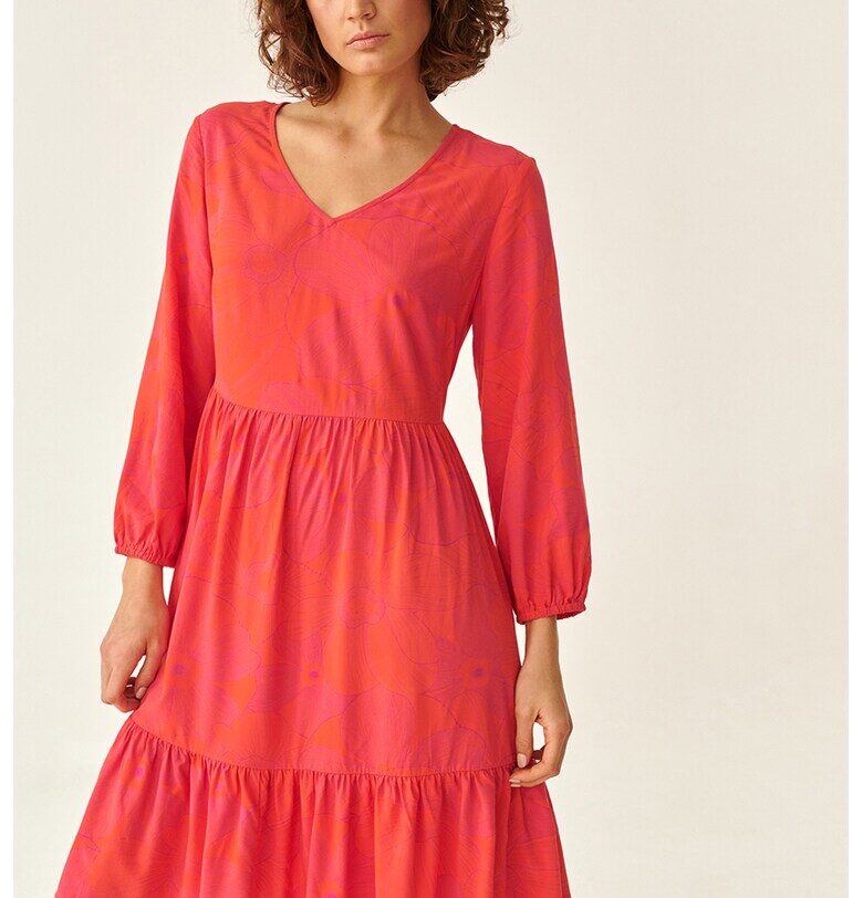 Рокля с шпиц и флорален десен - Аленочервен Tatuum