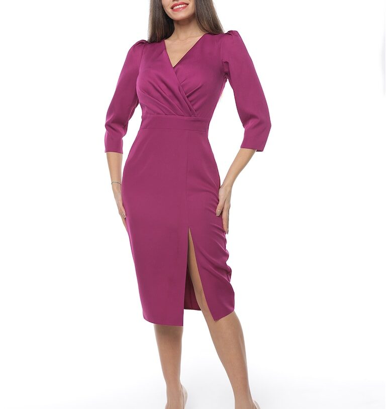 Рокля с шпиц и цепка встрани - Тъмнорозов CAMISSI