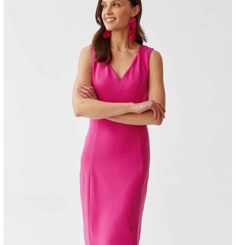 Рокля с шпиц и шлиц отпред - Яркорозово Tatuum