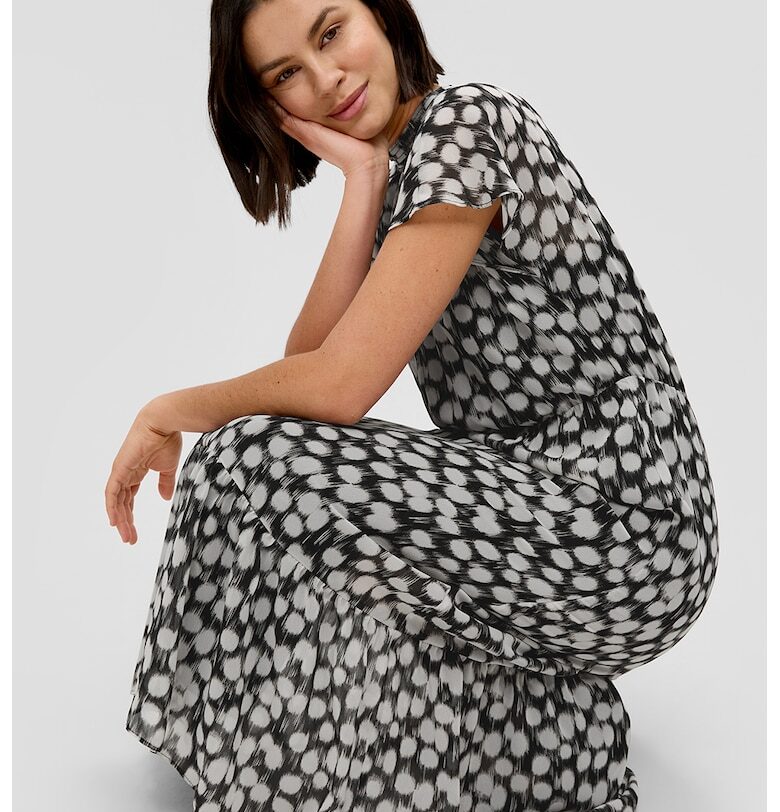 Рокля с щампа и разкроен подгъв - Черен/Мръснобял sOliver