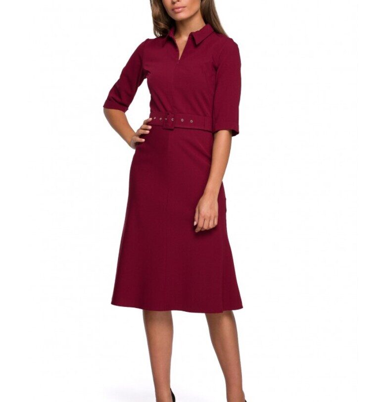 Рокля с яка и колан Style - Полиестер - Виолетов Stylove