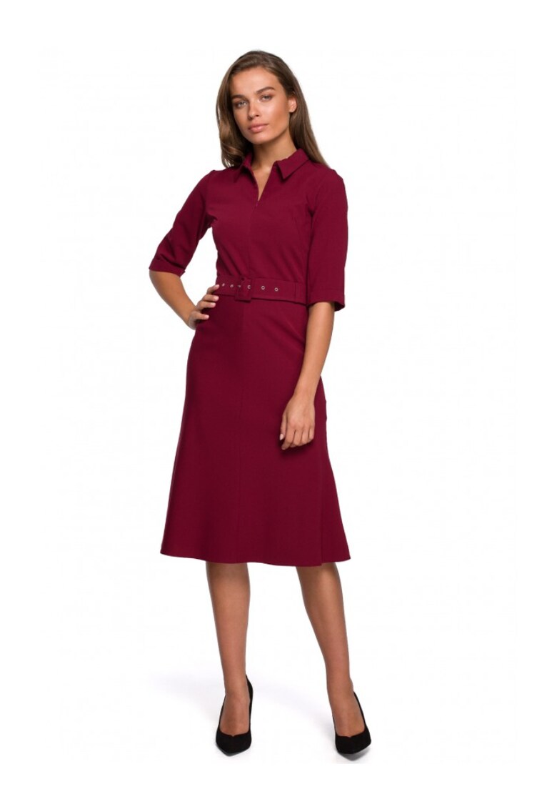 Рокля с яка и колан Style - Полиестер - Виолетов Stylove