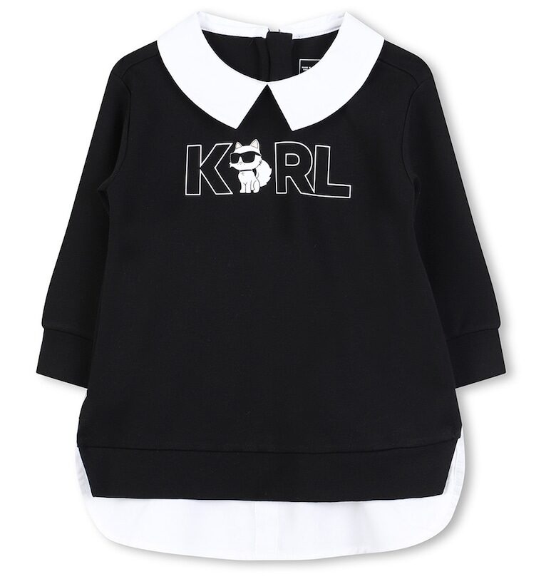 Рокля-суитшърт с дизайн 2 в 1 - Бял/Черен KARL LAGERFELD KIDS