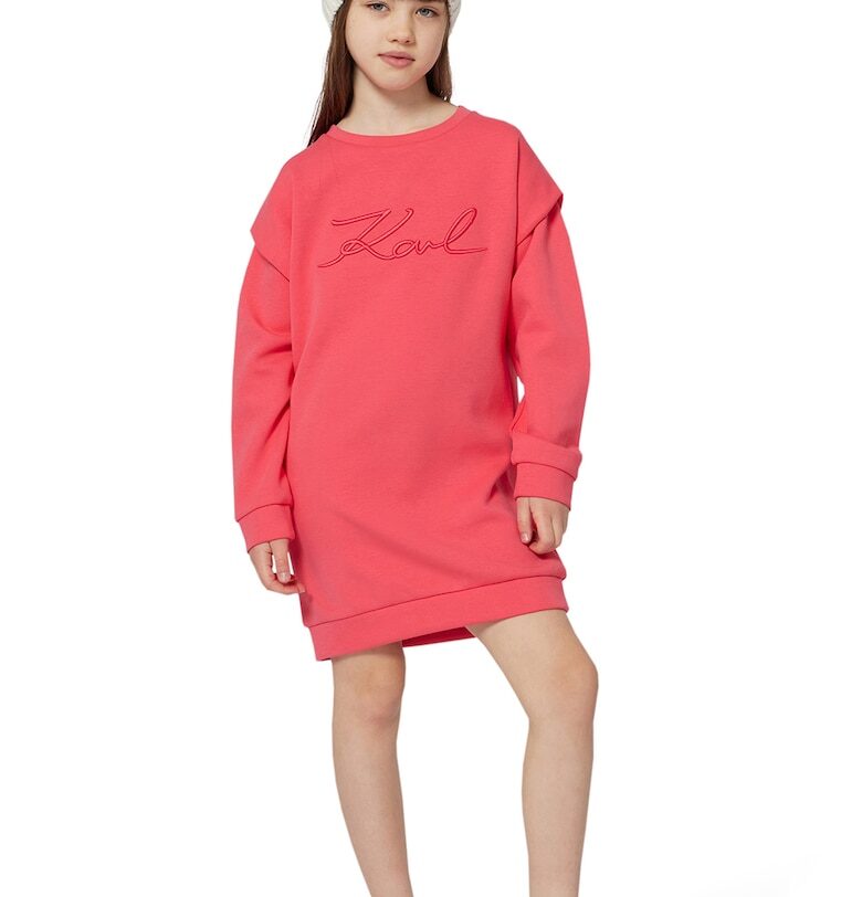 Рокля-суитшърт с лого - Корал KARL LAGERFELD KIDS