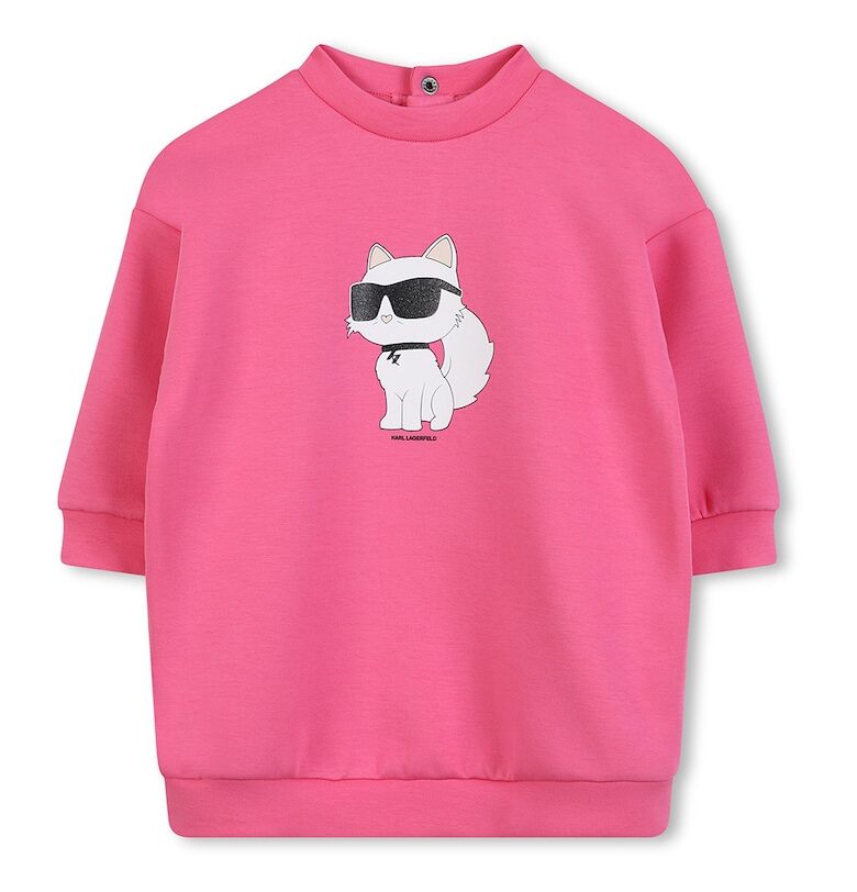 Рокля-суитшърт с овално деколте - Розово KARL LAGERFELD KIDS