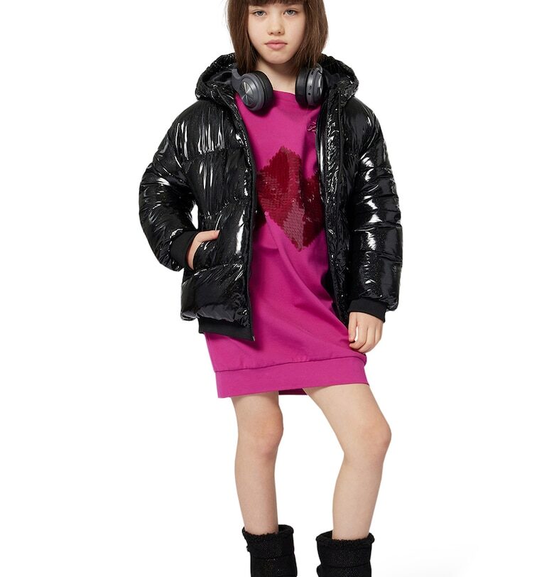 Рокля-суитшърт с пайети - Фуксия KARL LAGERFELD KIDS