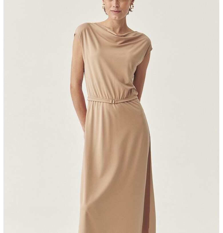 Рокля със драпирано деколте - Светлокафяв Tatuum