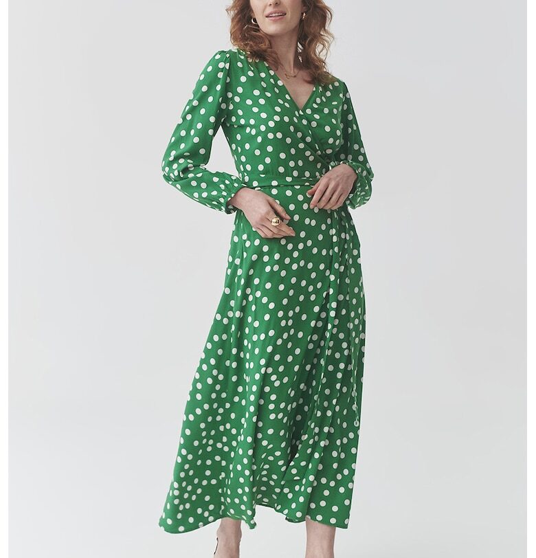 Рокля със застъпен дизайн и точки - Бял/Зелен Tatuum