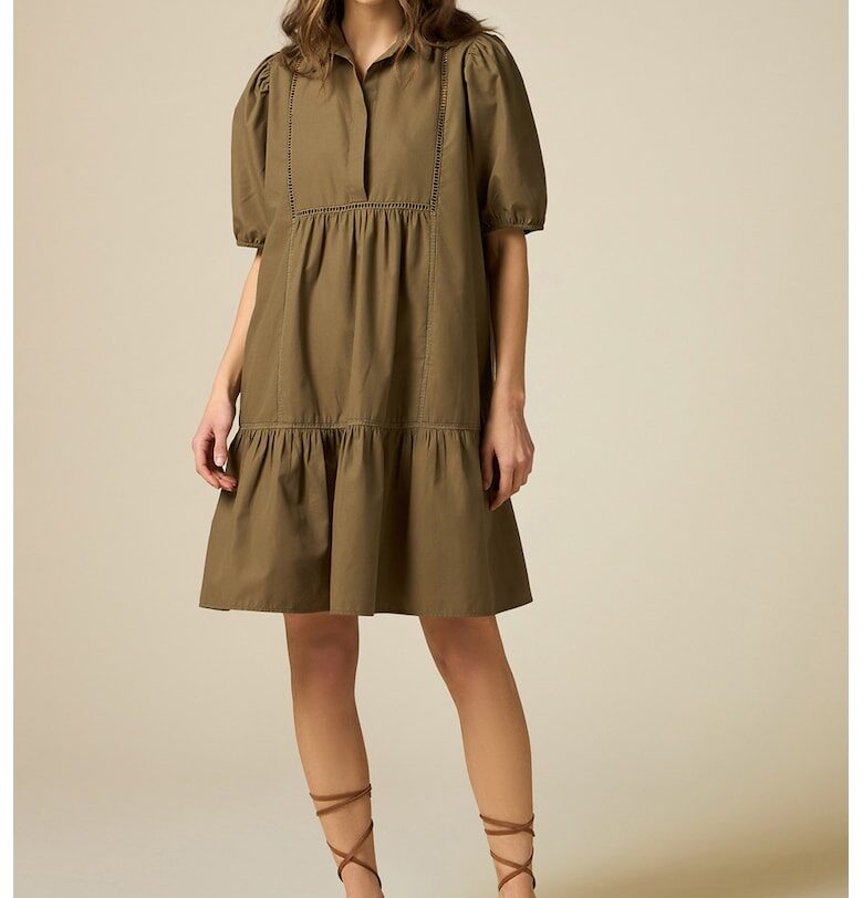 Рокля със свободен дизайн и бухнали ръкави - Маслинено зелено Oltre