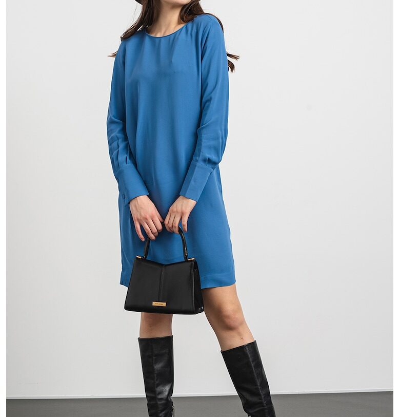 Рокля със свободна кройка и набирания - Прашно синьо Stefanel