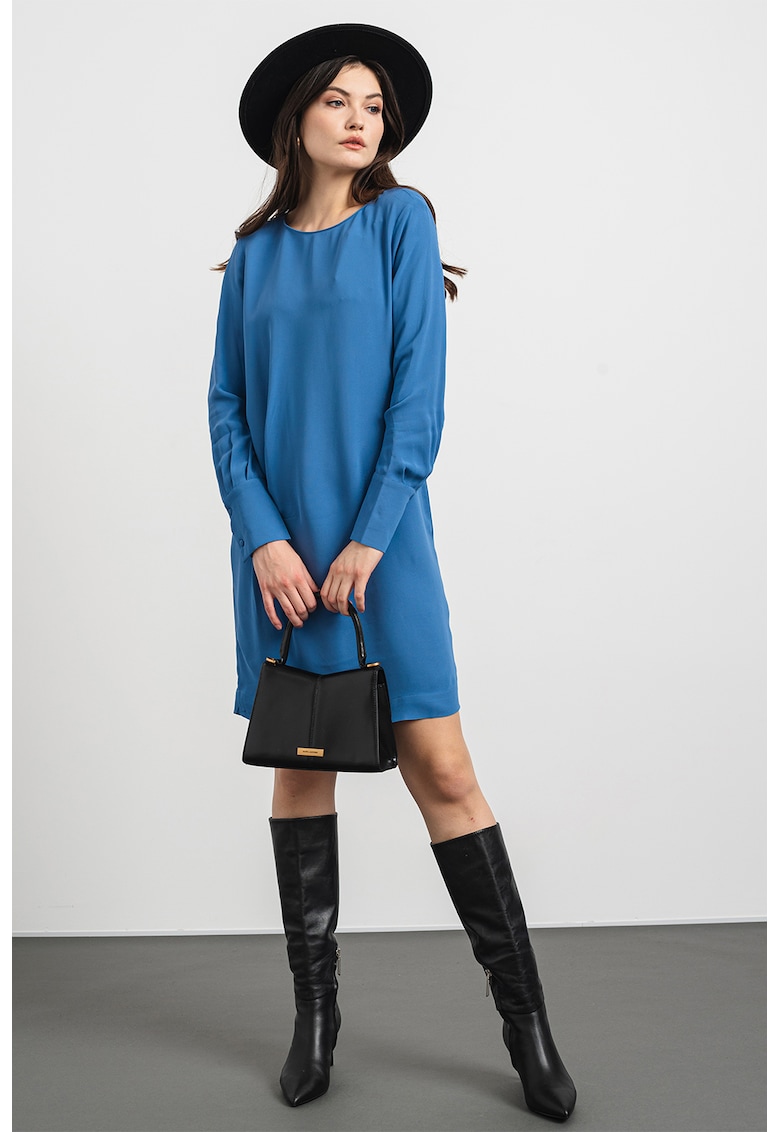 Рокля със свободна кройка и набирания - Прашно синьо Stefanel