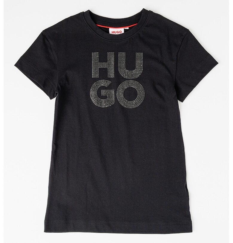 Рокля-тениска с декоративни камъни - Черен/Сребрист HUGO