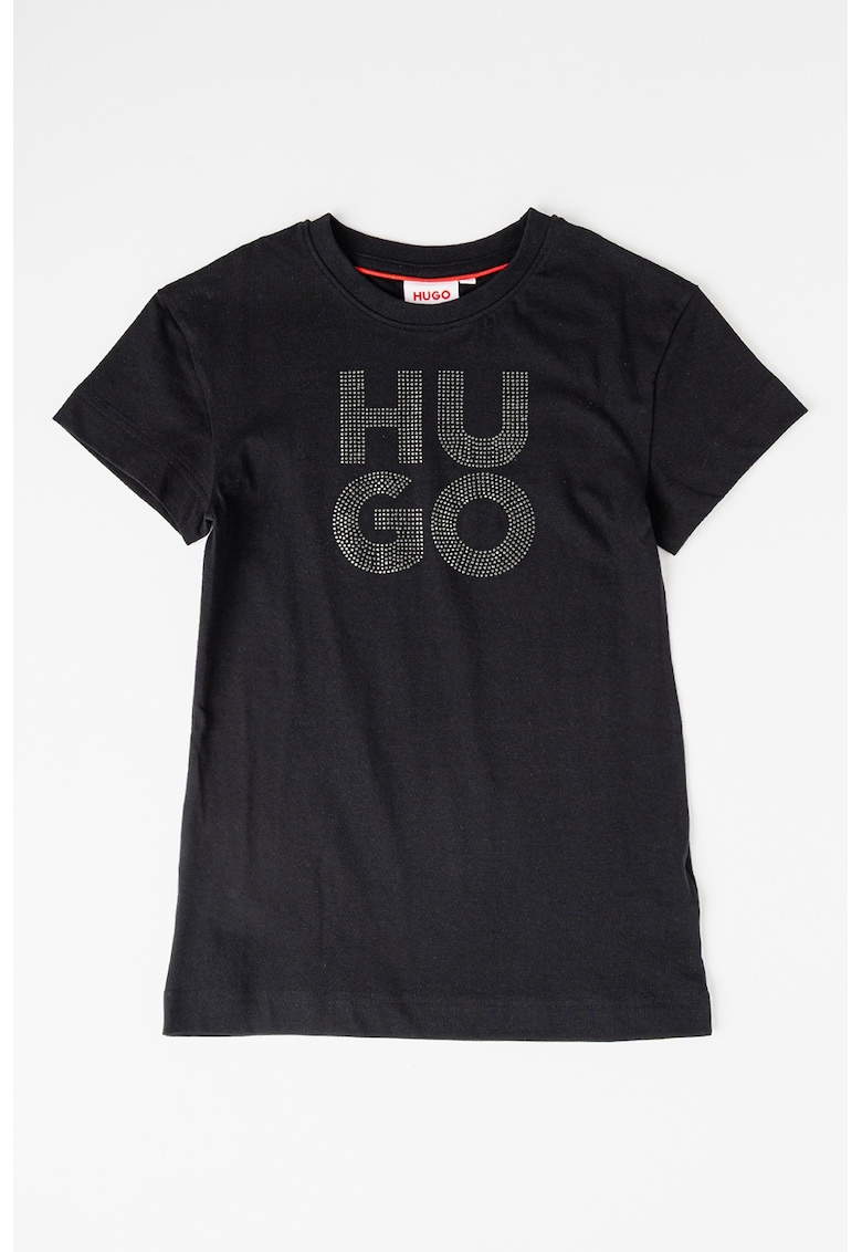 Рокля-тениска с декоративни камъни - Черен/Сребрист HUGO