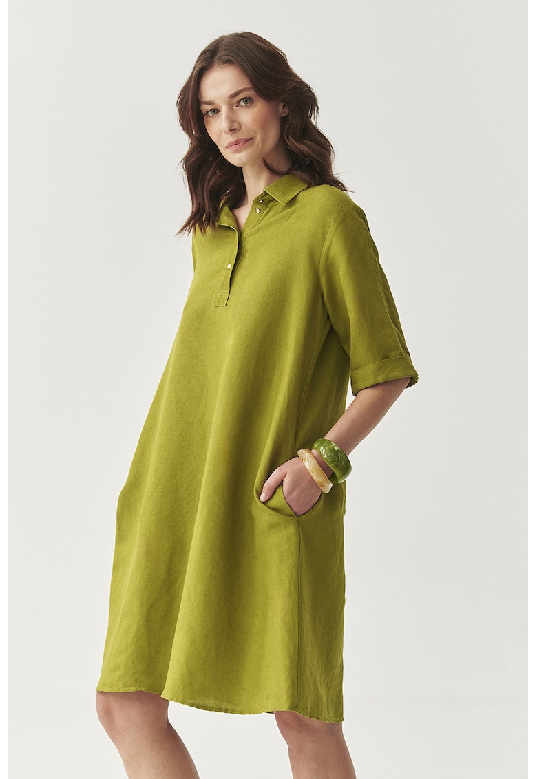 Рокля-тениска с лен - Маслинено зелено Tatuum