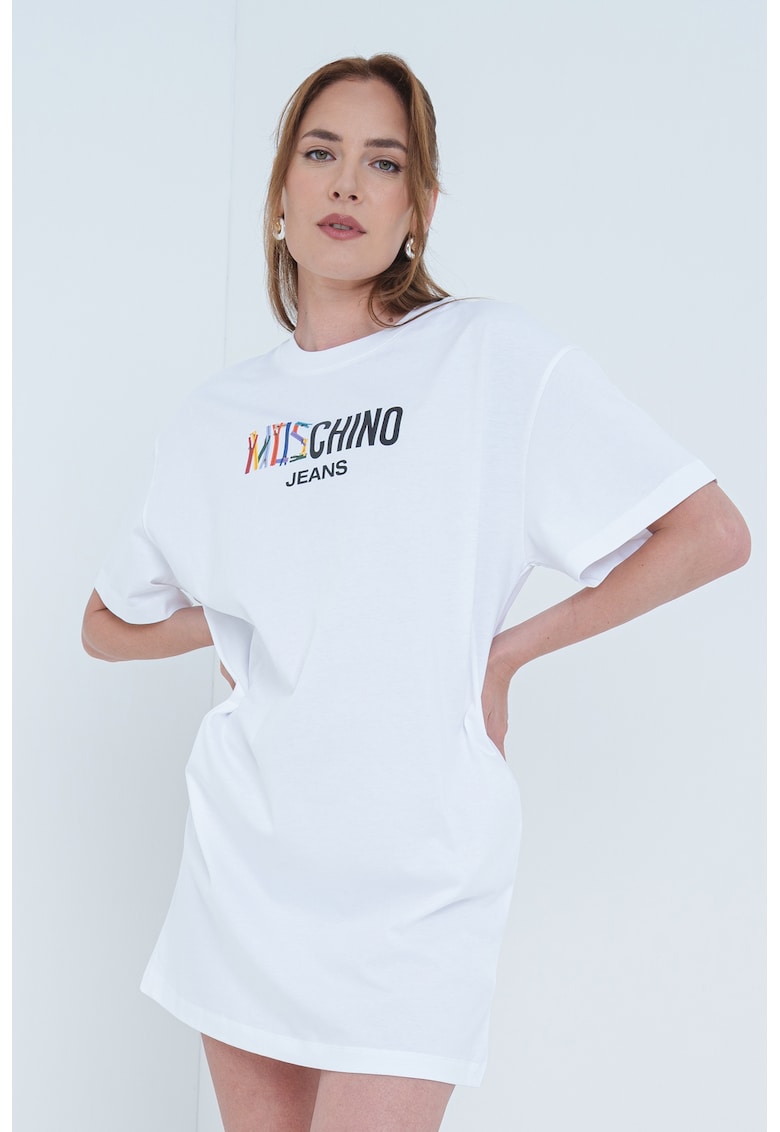 Рокля-тениска с лого - Избеляло черно/Лилав/Бял Moschino Jeans