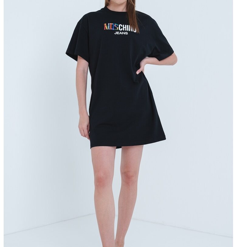 Рокля-тениска с лого - Черен/Виолетов/Корал Moschino Jeans