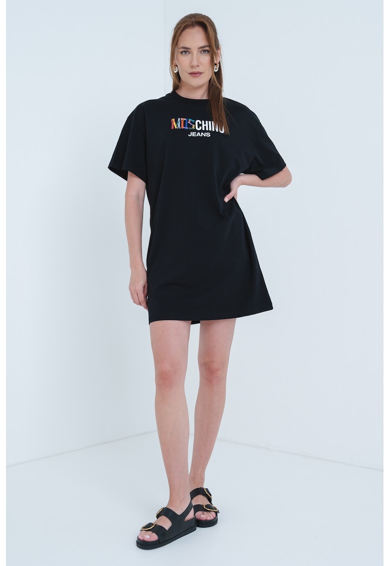 Рокля-тениска с лого - Черен/Виолетов/Корал Moschino Jeans