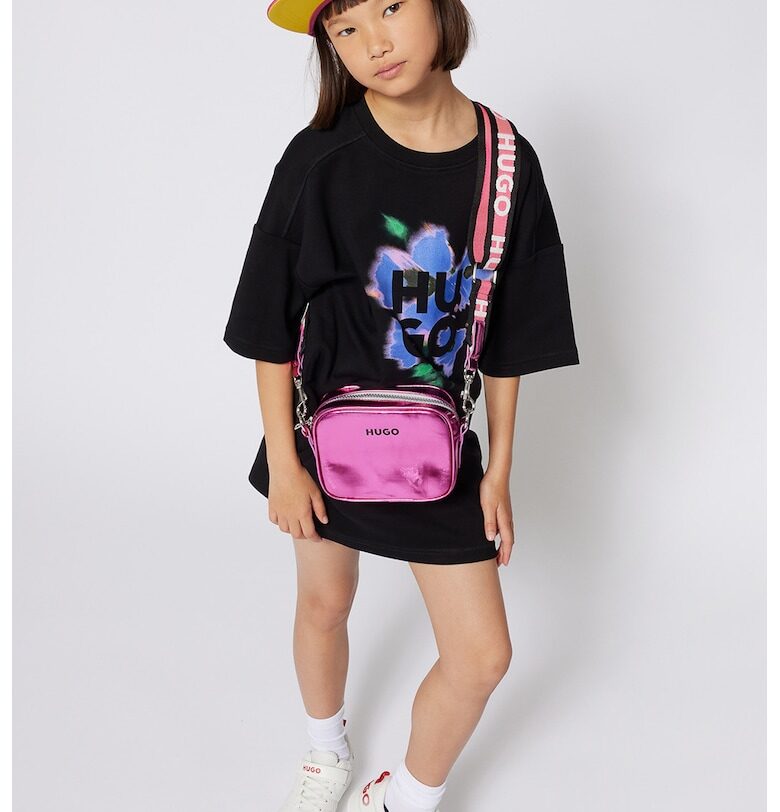 Рокля-тениска с лого - Черен/Лилав/Прашно розово HUGO