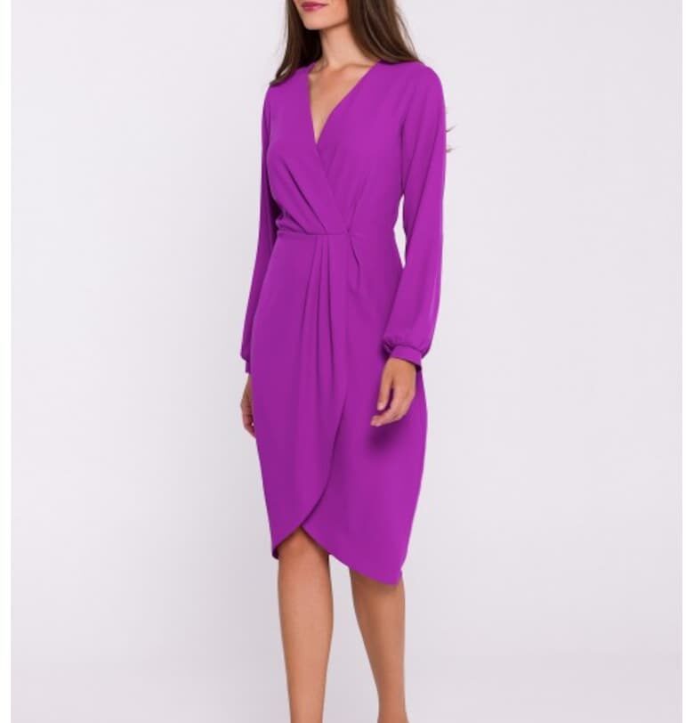 Рокля тип кожа с плисета отпред  Лавандула Stylove