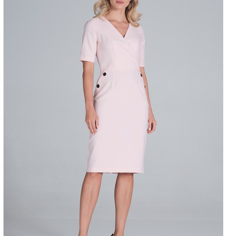 Рокля тип молив -  M851 - розова - полиестер - къс ръкав Figl