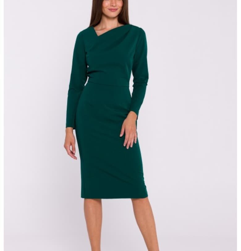 Рокля тип молив с асиметрично деколте  Зелен Stylove