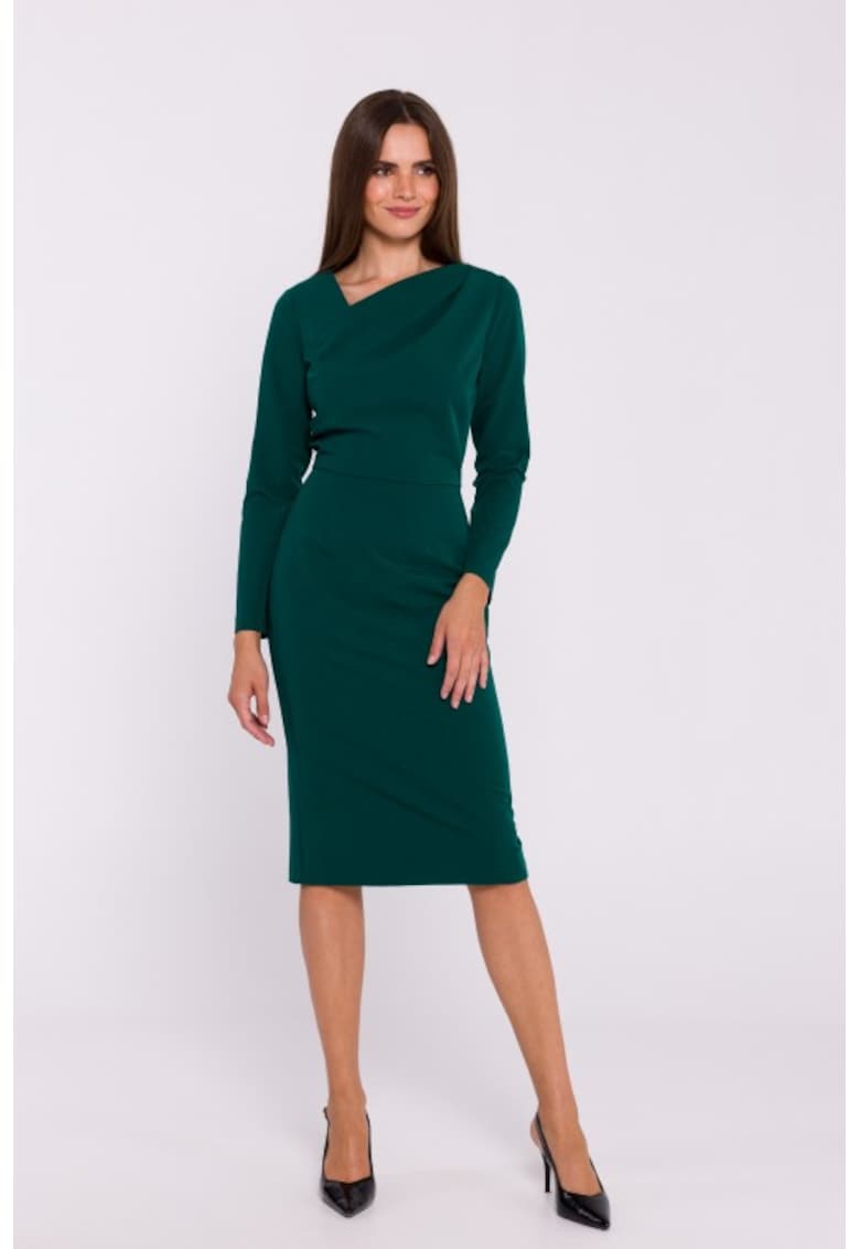 Рокля тип молив с асиметрично деколте Зелен Stylove