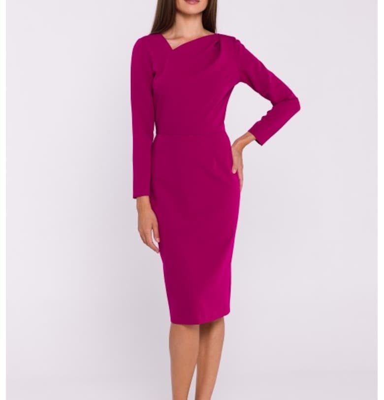 Рокля тип молив с асиметрично деколте  Тъмновиолетов Stylove