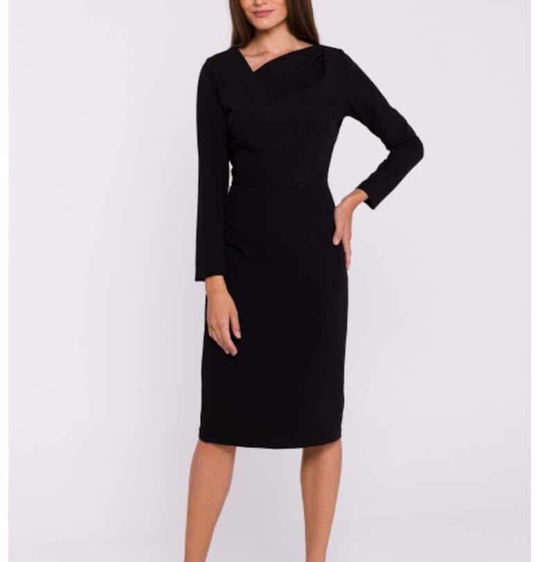 Рокля тип молив с асиметрично деколте  Черен Stylove