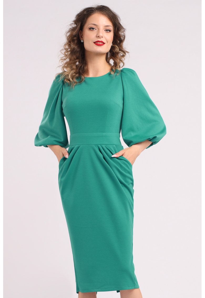 Рокля тип молив с бухнали ръкави - Зелен CAMISSI