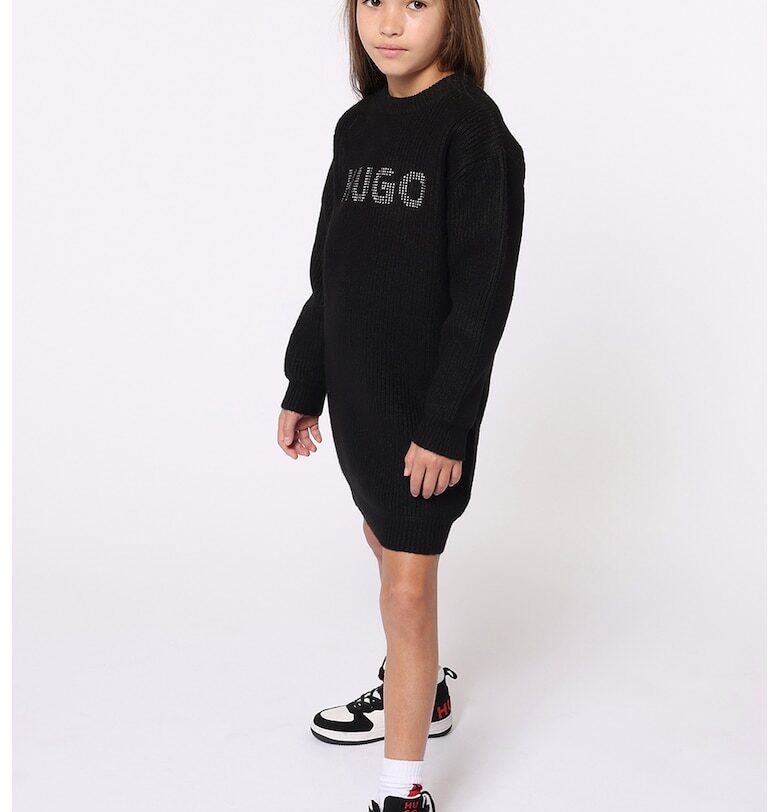Рокля тип пуловер с лого - Черен/Сребрист HUGO