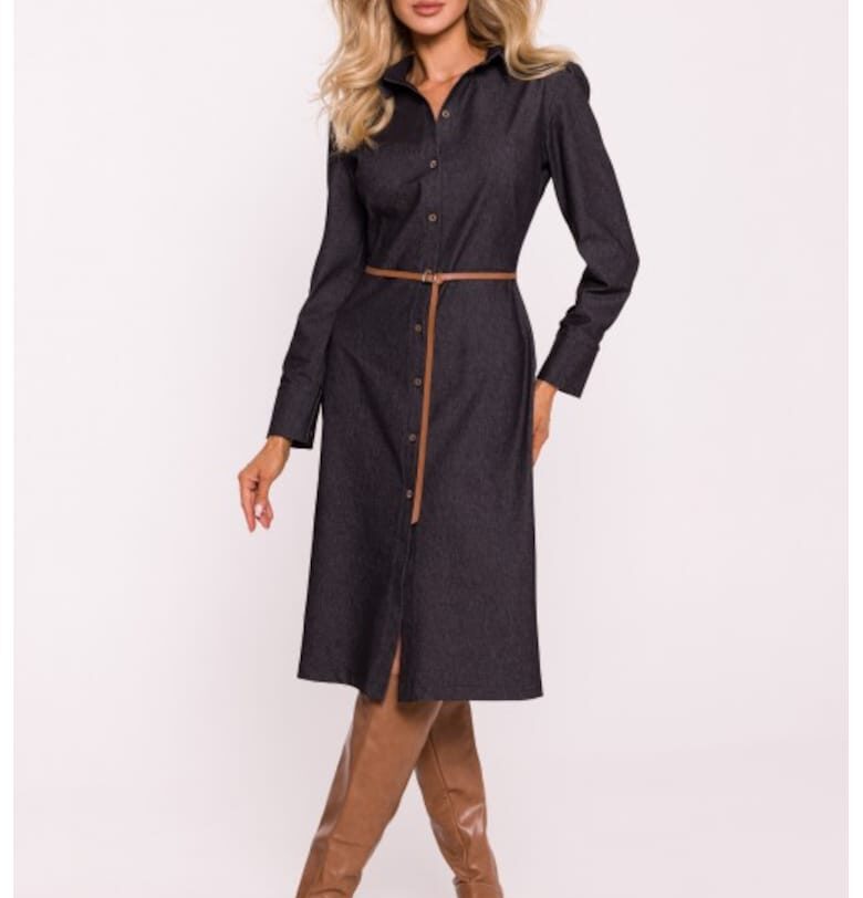 Рокля тип риза  Миди - Графитено сиво MOE
