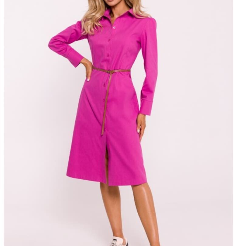 Рокля тип риза  Миди - Розово MOE