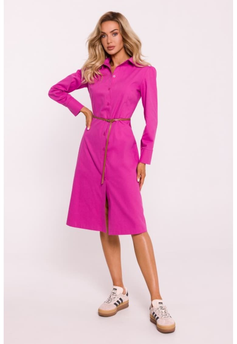Рокля тип риза Миди - Розово MOE
