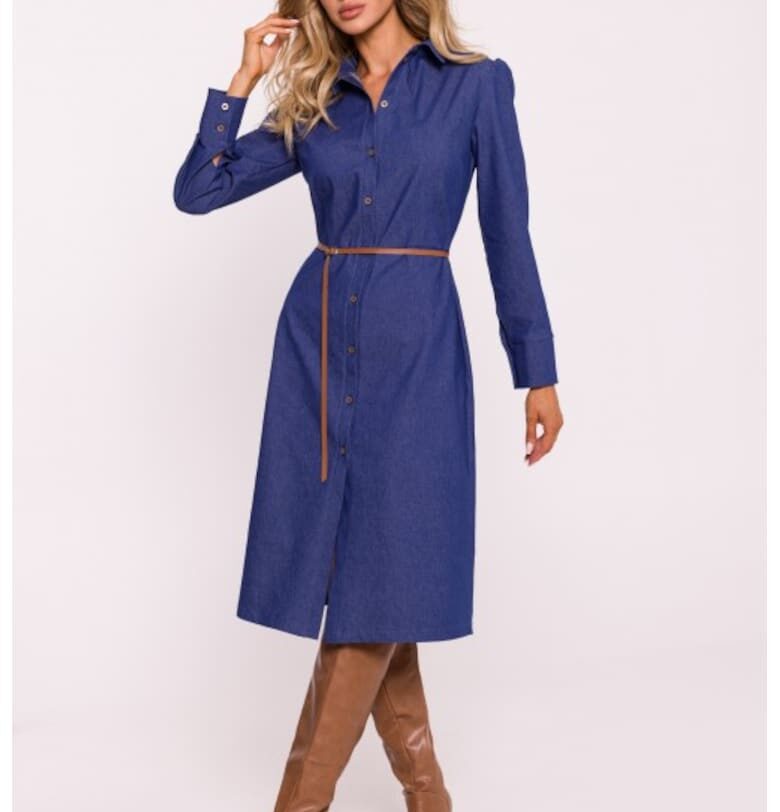 Рокля тип риза  Миди - Син MOE