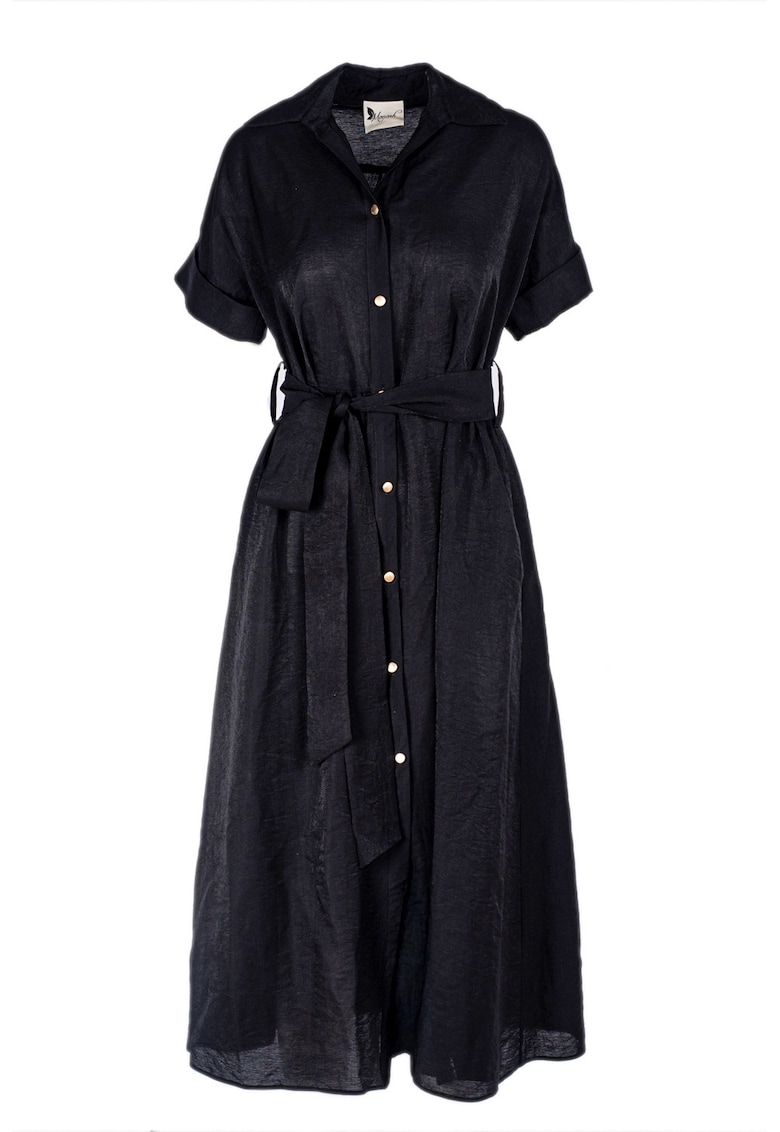Рокля тип риза миди с джобове и колан - Черен Monarh design