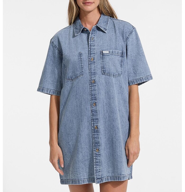 Рокля тип риза от деним - Прашно синьо GUESS JEANS